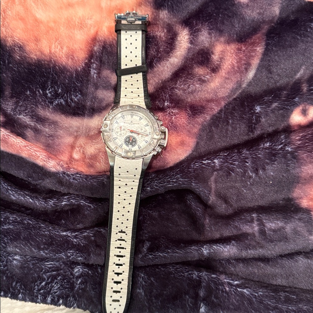 JL Jacques Lemans (1-1378) chronograph watch-Silver face w/White & Black band